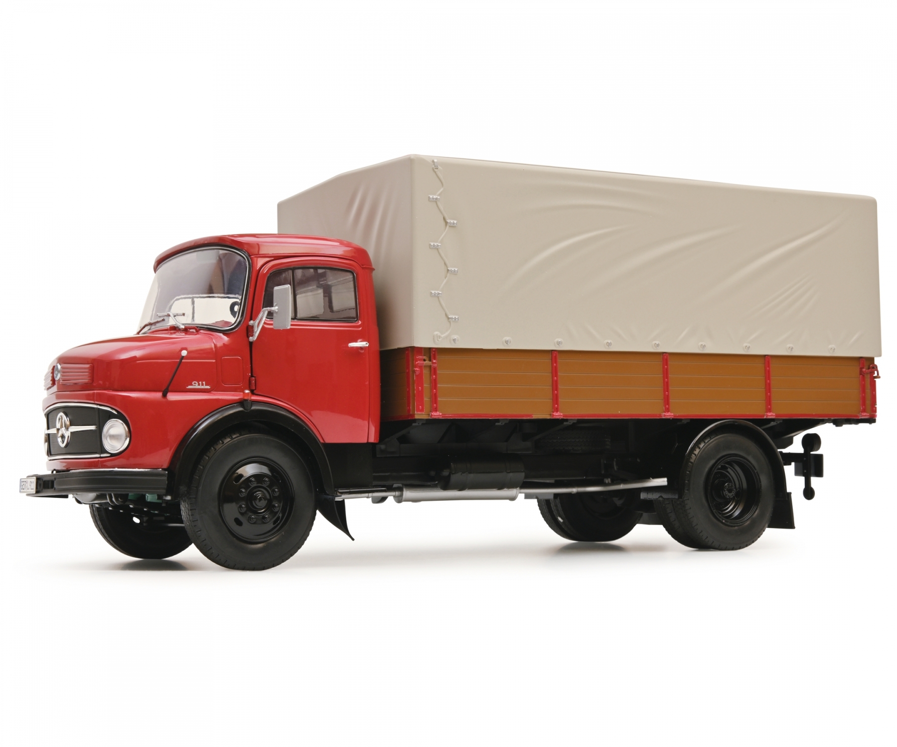 schuco-450016400-8-Mercedes-Benz-L911-Pritsche-Plane-LKW-rot-grau-Seitenansicht schuco-450016400-8-Mercedes-Benz-L911-Pritsche-Plane-LKW-rot-grau-Seitenansicht