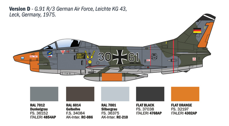 italeri-92645-5-Fiat-G91-R-Bundesluftwaffe-Cold-War-NATO-Fighter-Leck-1975