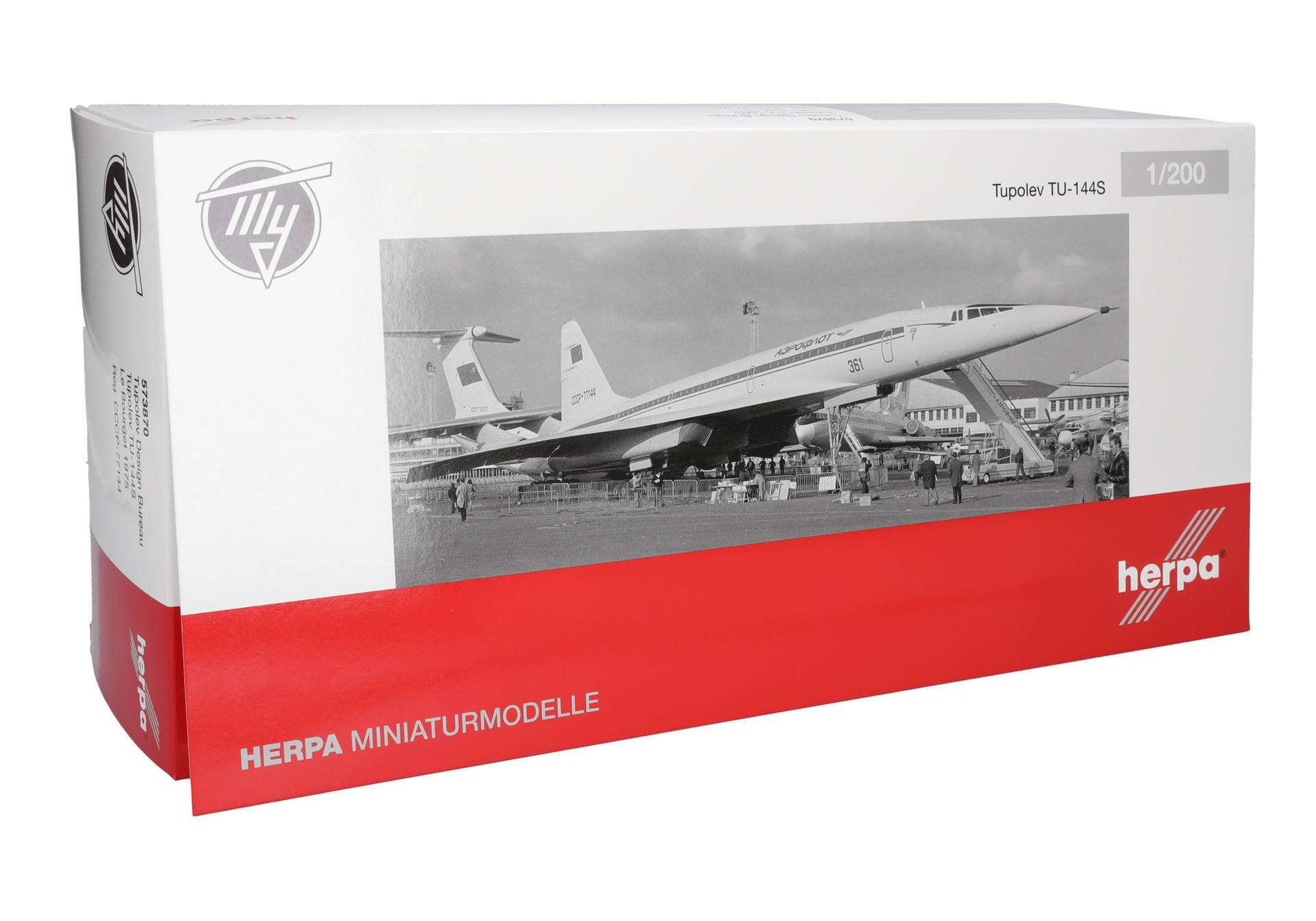 Herpa-573870-4-Tupolev-Design-Bureau-TU-144S-Le-Bourget-1975-CCCP-77144-historisches-Foto-static-display