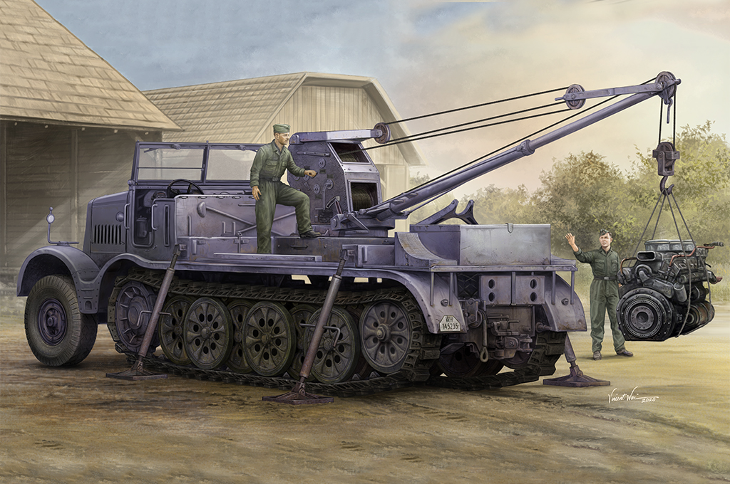 Trumpeter-09576-1-Schwerer-Zugkraftwagen-18-t-mit-6-t-Bilstein-Kran-Sd-Kfz-9-1-Artwork