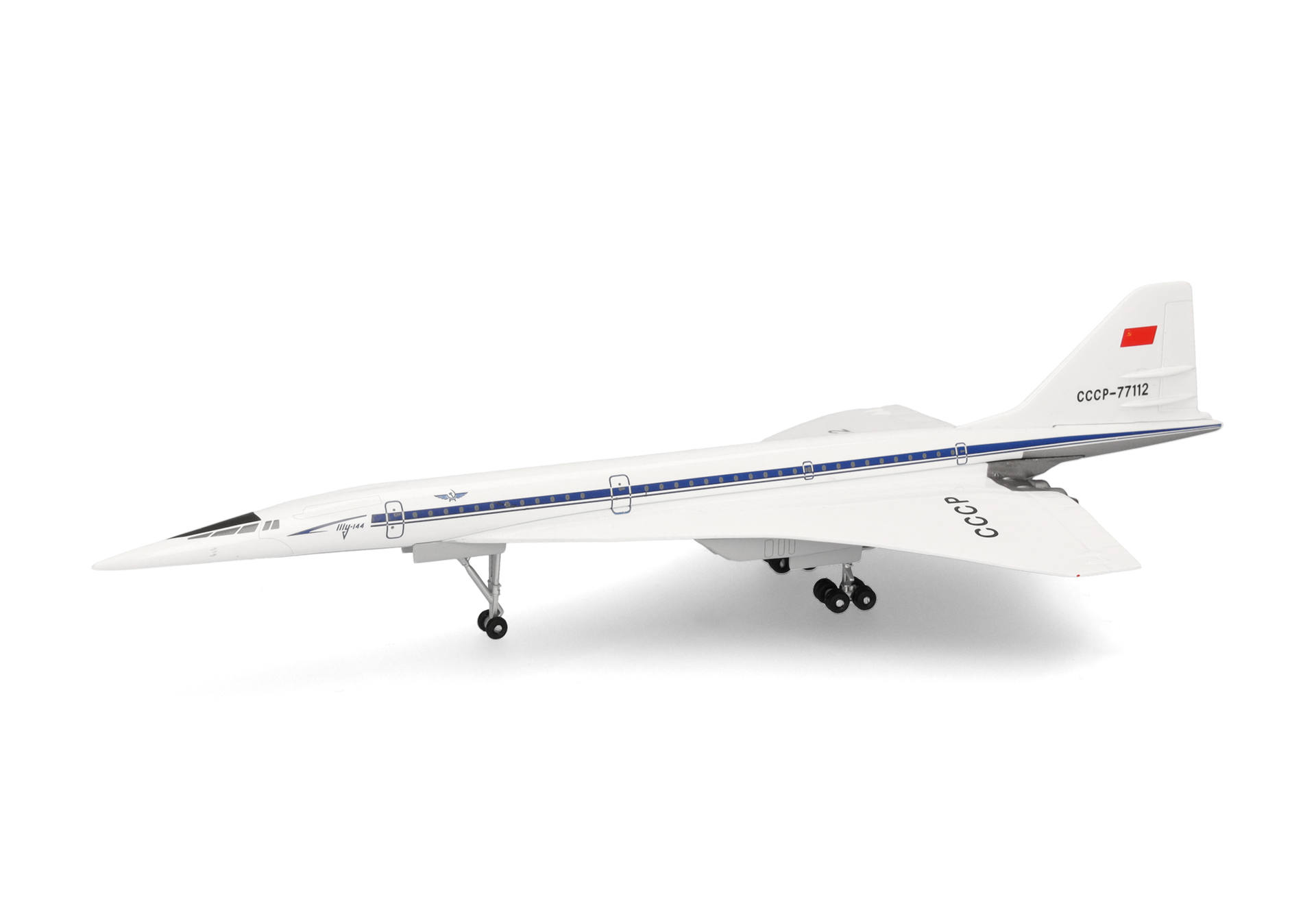 Herpa-562867-1-Aeroflot-Tupolev-TU-144-D-Technik-Museum-Sinsheim-CCCP-77112-Modellflugzeug-vorne