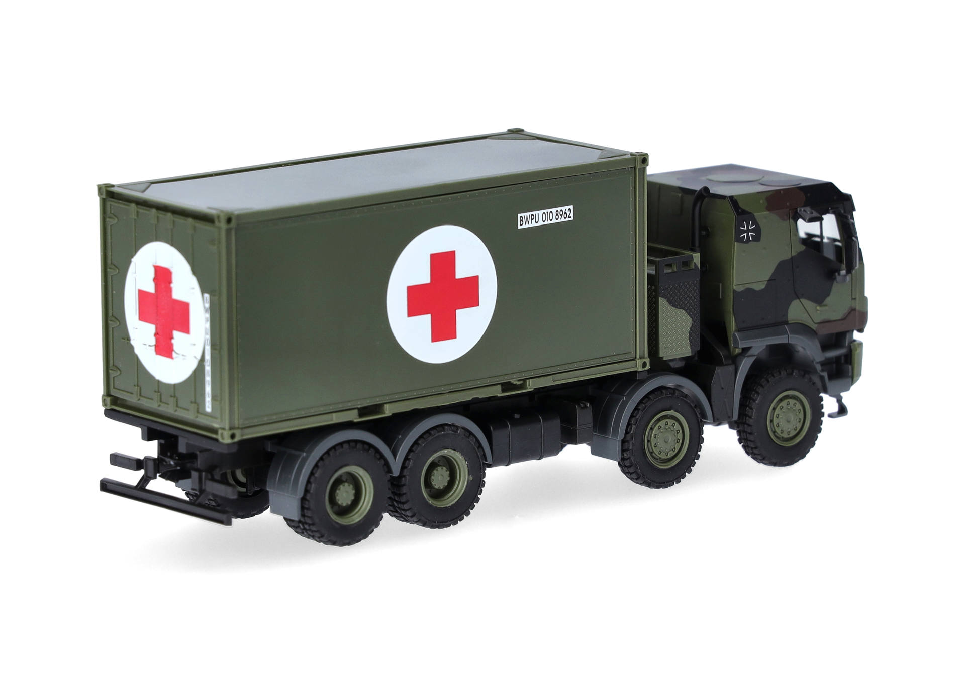 Herpa-747219-002-2-Bundeswehr-LKW-Iveco-Trakker-8x8-mit-20-ft-Container-flecktarn-hinten