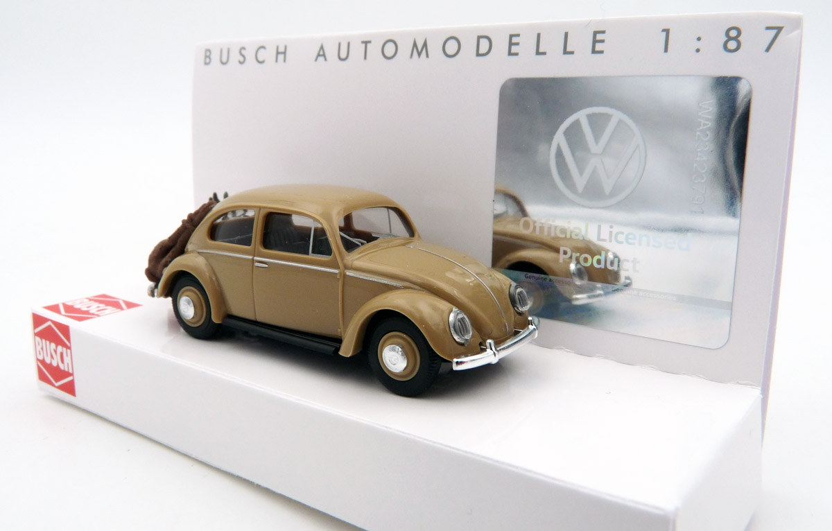 busch-52966-1-VW-Käfer-Ovali-beige-mit-Hirsch-Jäger-Beute-Abtransport