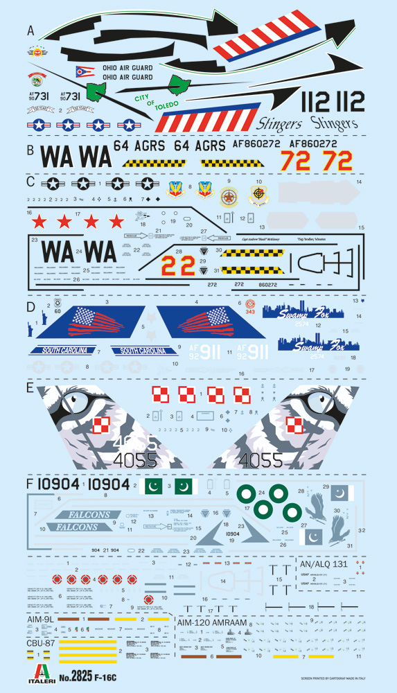 italeri-2825-2-F16C-Fighting-Falcon-US-Jet-Dekorbogen