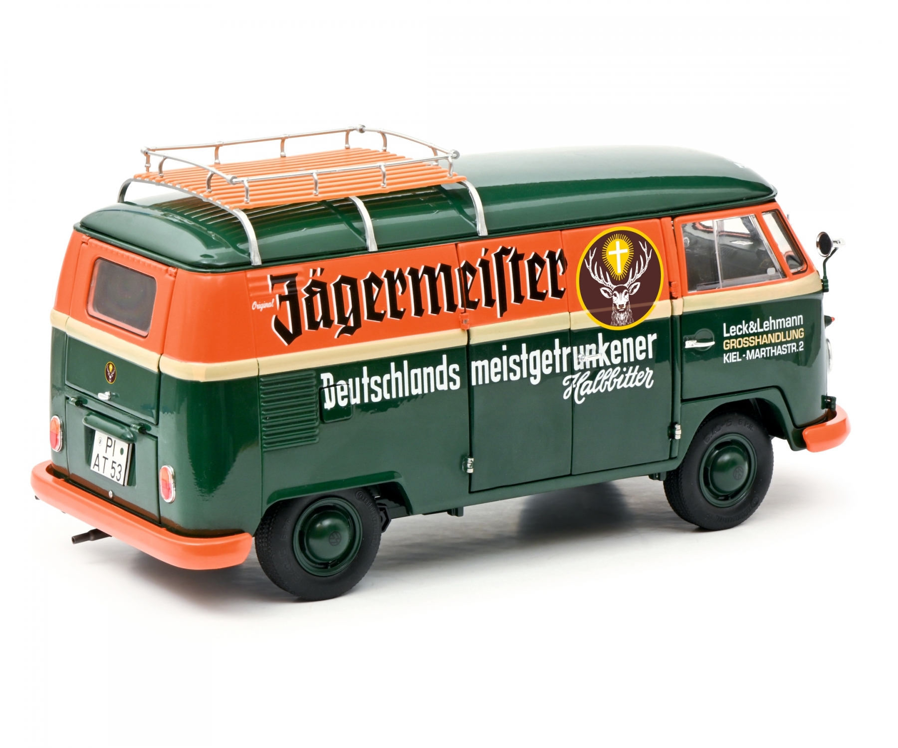 schuco-450026900-2-VW-T1b-Kastenwagen-Jägermeister-mhi-Märklin-Händler-Initiative-Sondermodell-Dachgepäckträger