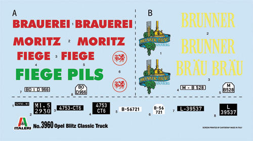 italeri-3960-2-Opel-Blitz-Classic-Pritschen-Lieferwagen-Bierlaster-Dekorbogen