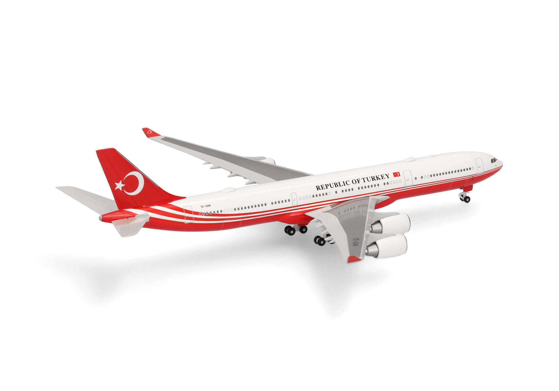Herpa-538930-2-Turkey-Government-Airbus-A340-500-TC-CAN-Erdogan-Flieger-Modell-hinten