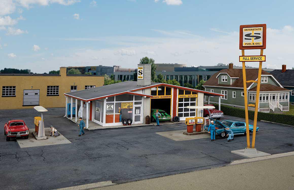 walthers-933-3541-1-VIntage-Gas-Station-historische-Tankstelle-Kfz-Werkstatt-70er-Jahre