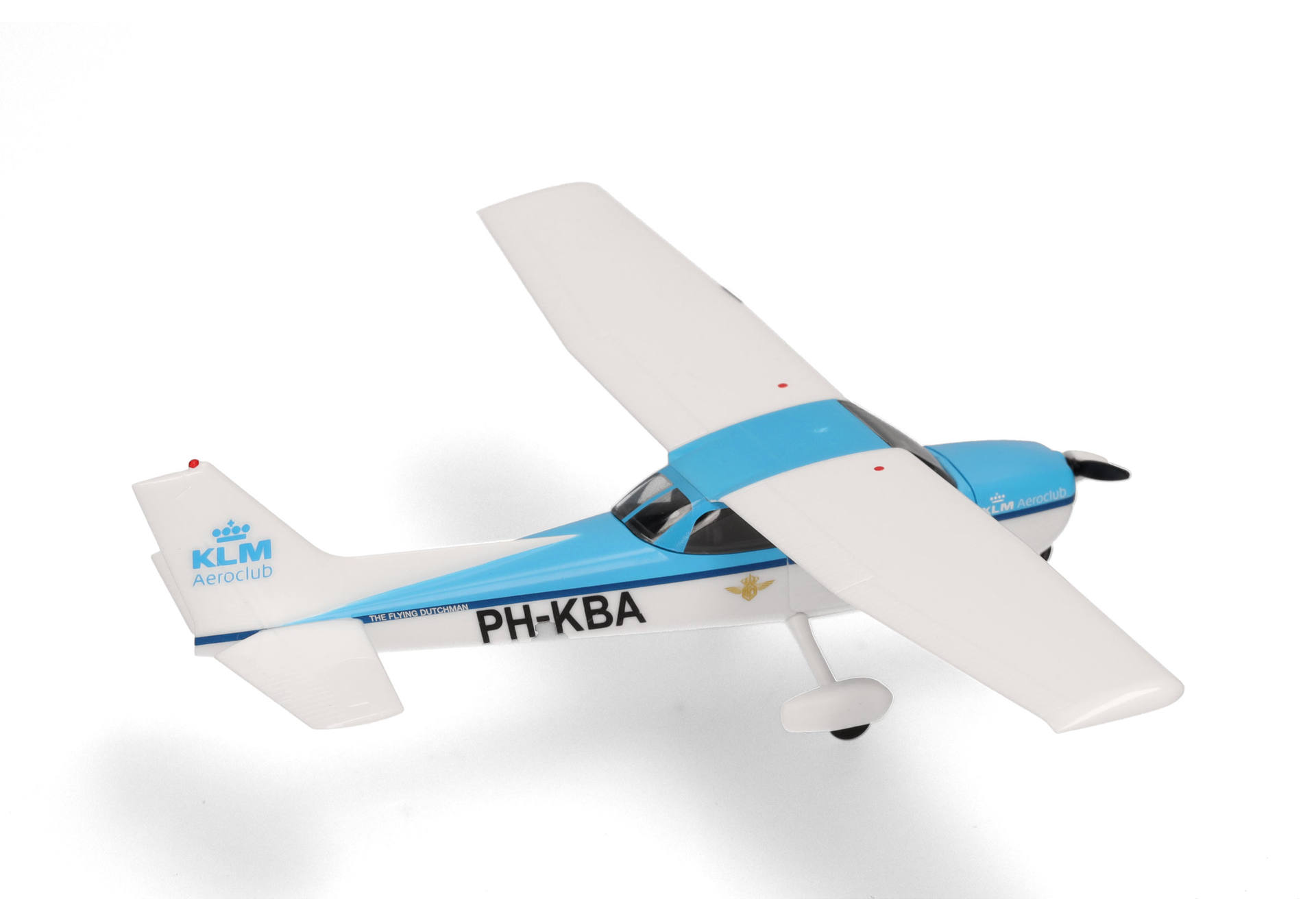 herpa-019439-2-Cessna-172-Sportflugzeug-blau-weiß-KLM-Aeroclub-Niederlande-Leylstadt-Leitwerk