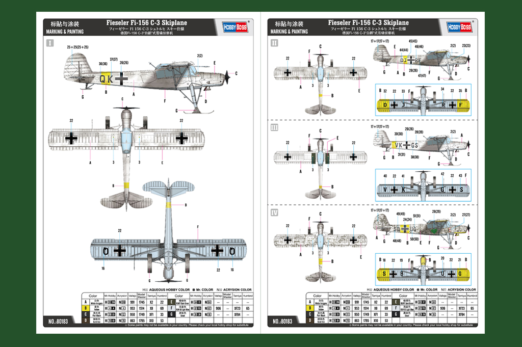 hobbyboss-80183-2-Fieseler-Fi-156-C-3-mit-Skiern-Wintertarn-Muster