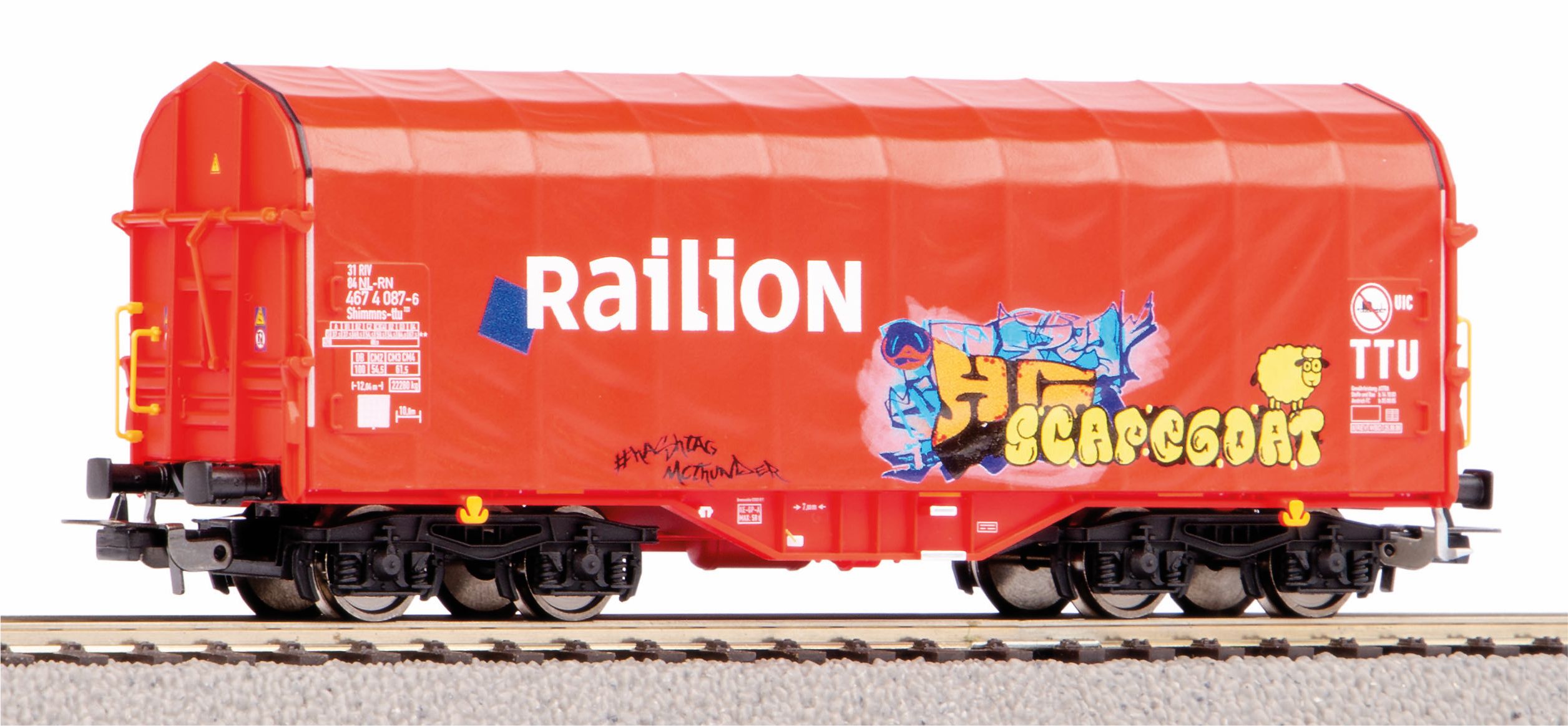 piko-58981-1-Schiebeplanenwagen-Shimmns-Railion-NS-mit-Graffiti-Wg-Nr-467-4-087-6