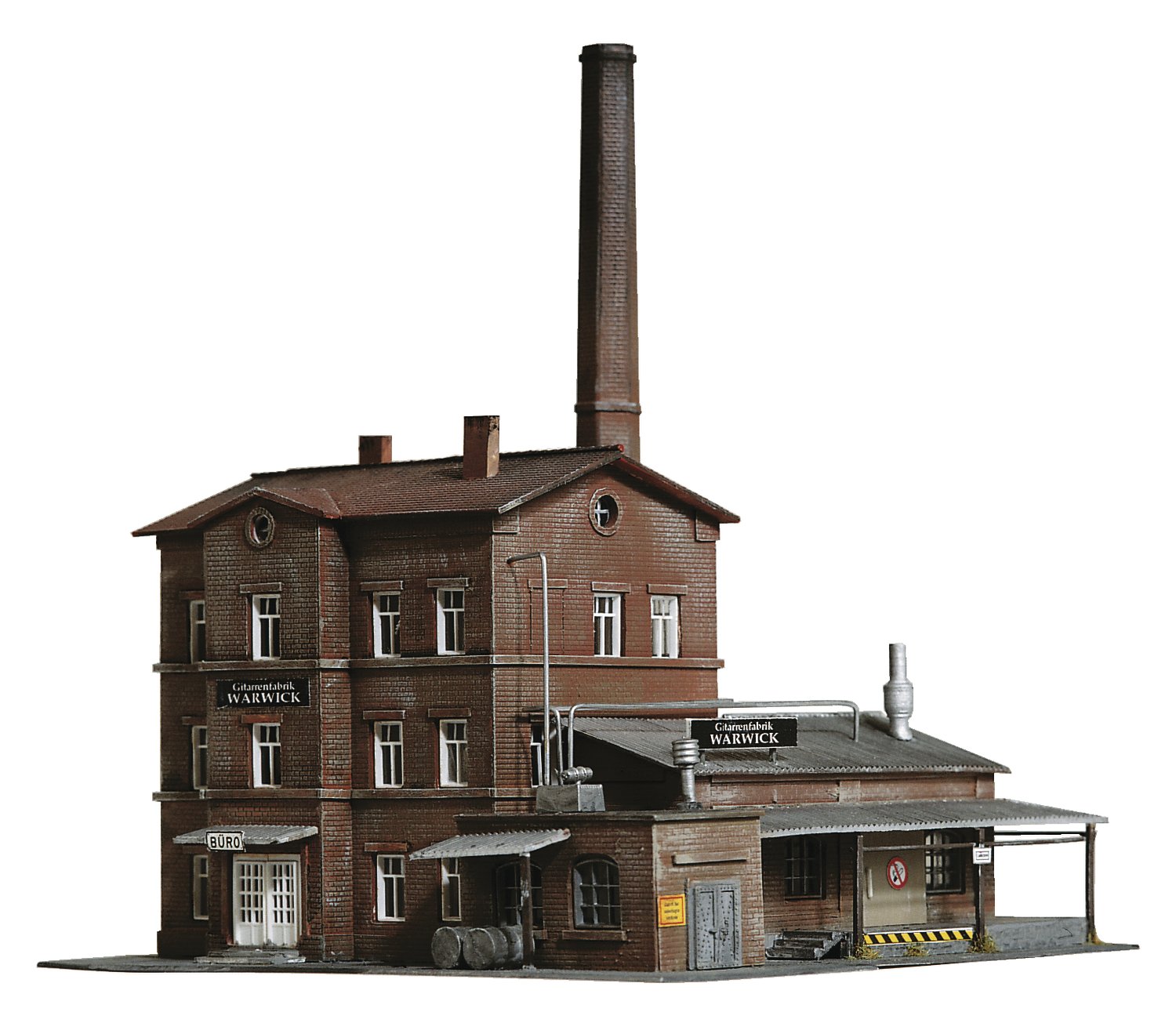 piko-60010-Gitarrenfabrik-Warwick-Altes-Backstein-Fabrikgebäude-mit-Schornstein