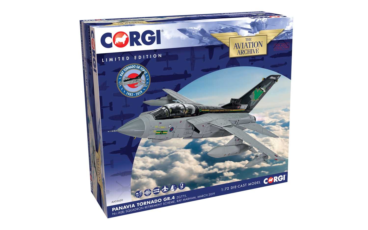 corgi-AA33620-2-Panavia-Tornado-GR4-ZG775-No-IX-B-Squadron-retirement-scheme-RAF-Marham-Norfolk-March-2019