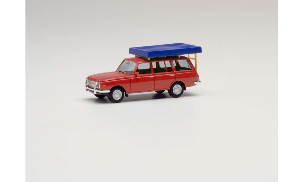 herpa-420549-Wartburg-353-Tourist-1966-mit-Dachzelt-eingeklappt-rot