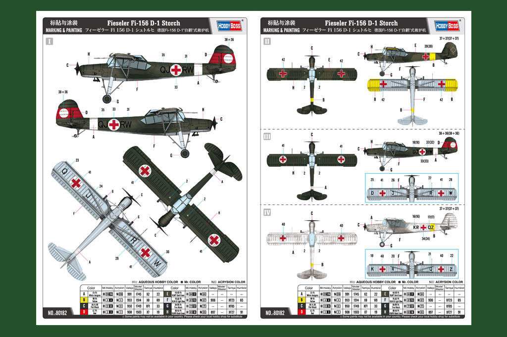 hobby-boss-80182-2-Fieseler-Storch-Fi-156-D-1-Aufklärungsflugzeug-Transportflieger-Rotes-Kreuz-Sanitätsflugzeug-STOL