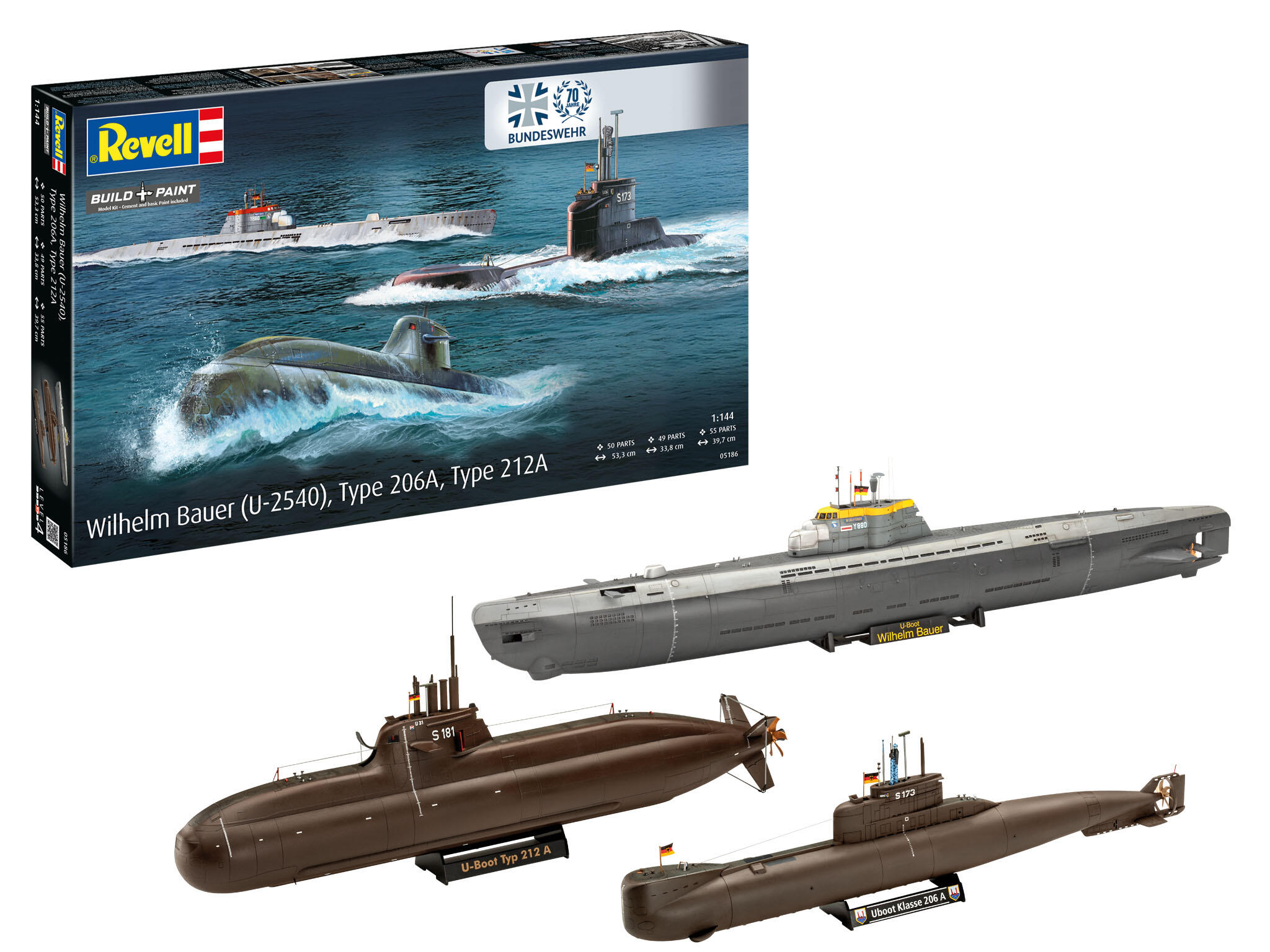 revell-05186-Jubiläumsset-70-Jahre-Bundeswehr-Deutsche-U-Boote-Wilhelm-Bauer-U-2540-Type-206A-Type-212A-Bundesmarine
