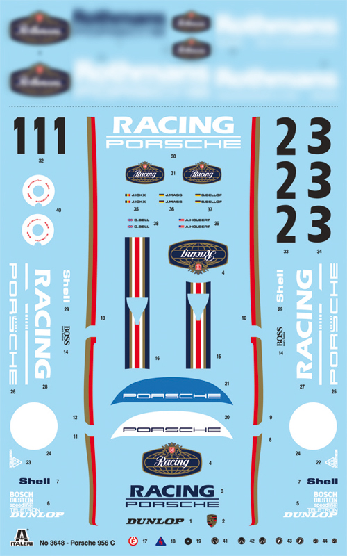 italeri-3648-2-Porsche-956-FIA-Group-C-Sportwagen-Weltmeisterschaft-Stefan-Bellof-Derek-Bell-Jochen-Mass-Jacky-Ickx-Al-Holbert-Racing-Dekor