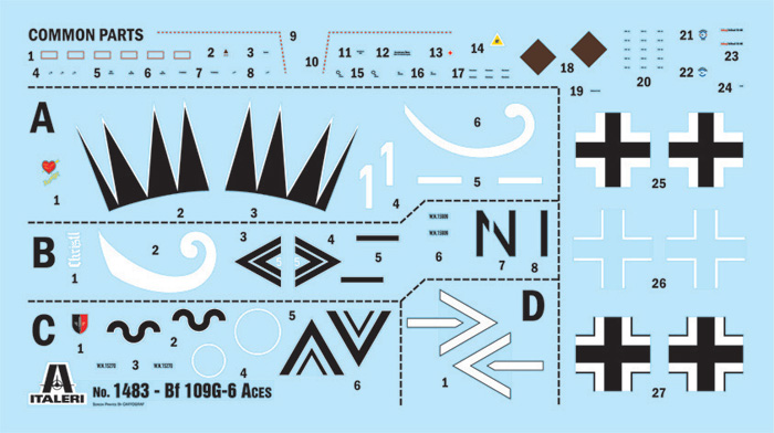Italeri-1483-2-Messerschmitt-Bf-109-G-6-Hartmann-Barkhorn-Rall-Steinhoff-Dekorbogen
