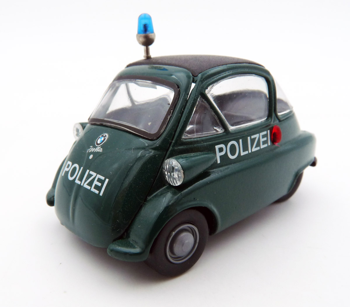 schuco-02100-BMW-Isetta-250-Polizei-grün-mit-Blaulicht