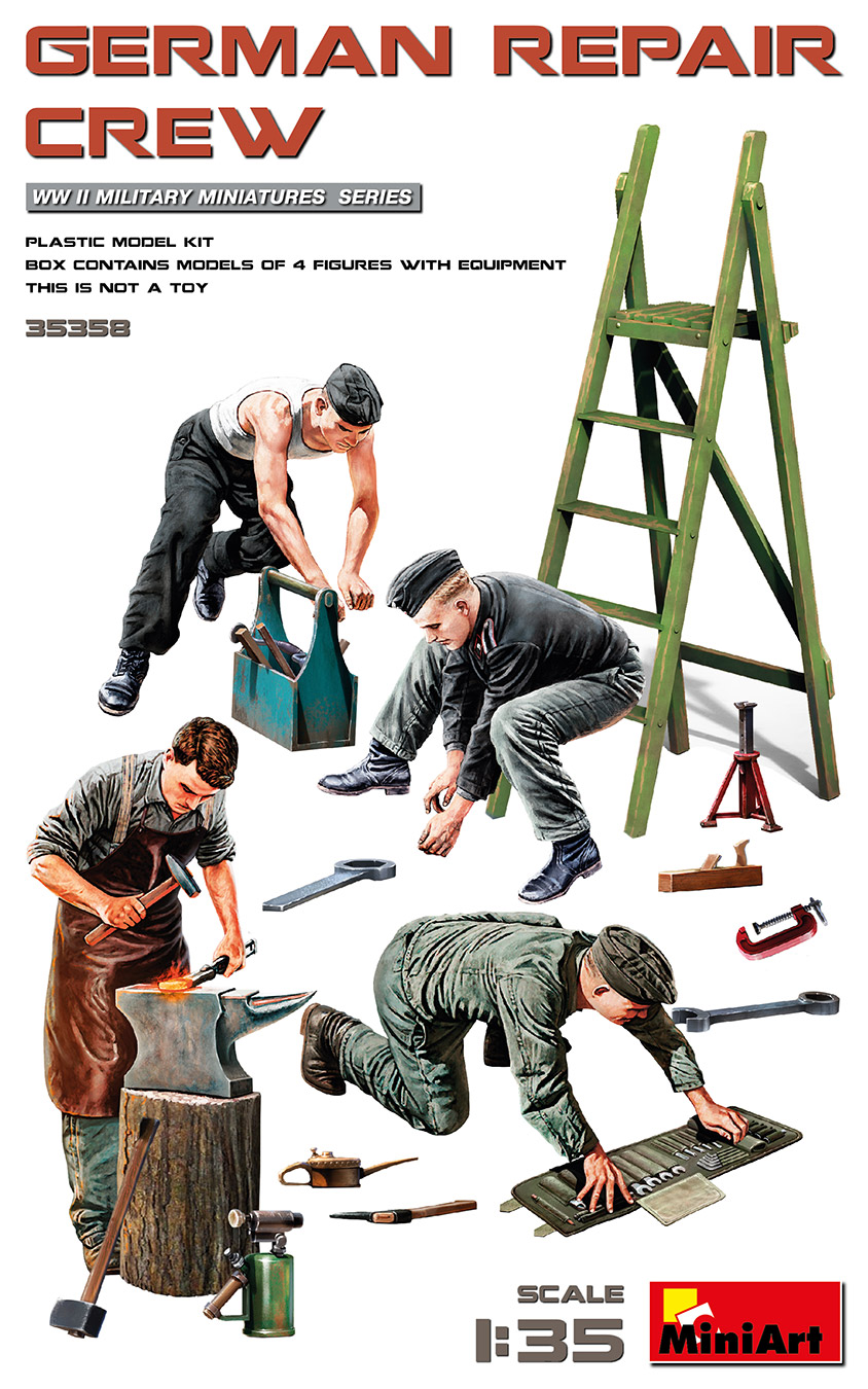 miniart-35358-German-repair-crew-Deutsche-Mechaniker-Instandsetzung-Schirrmeister-Schlosser-Werkstatt-Schmiede