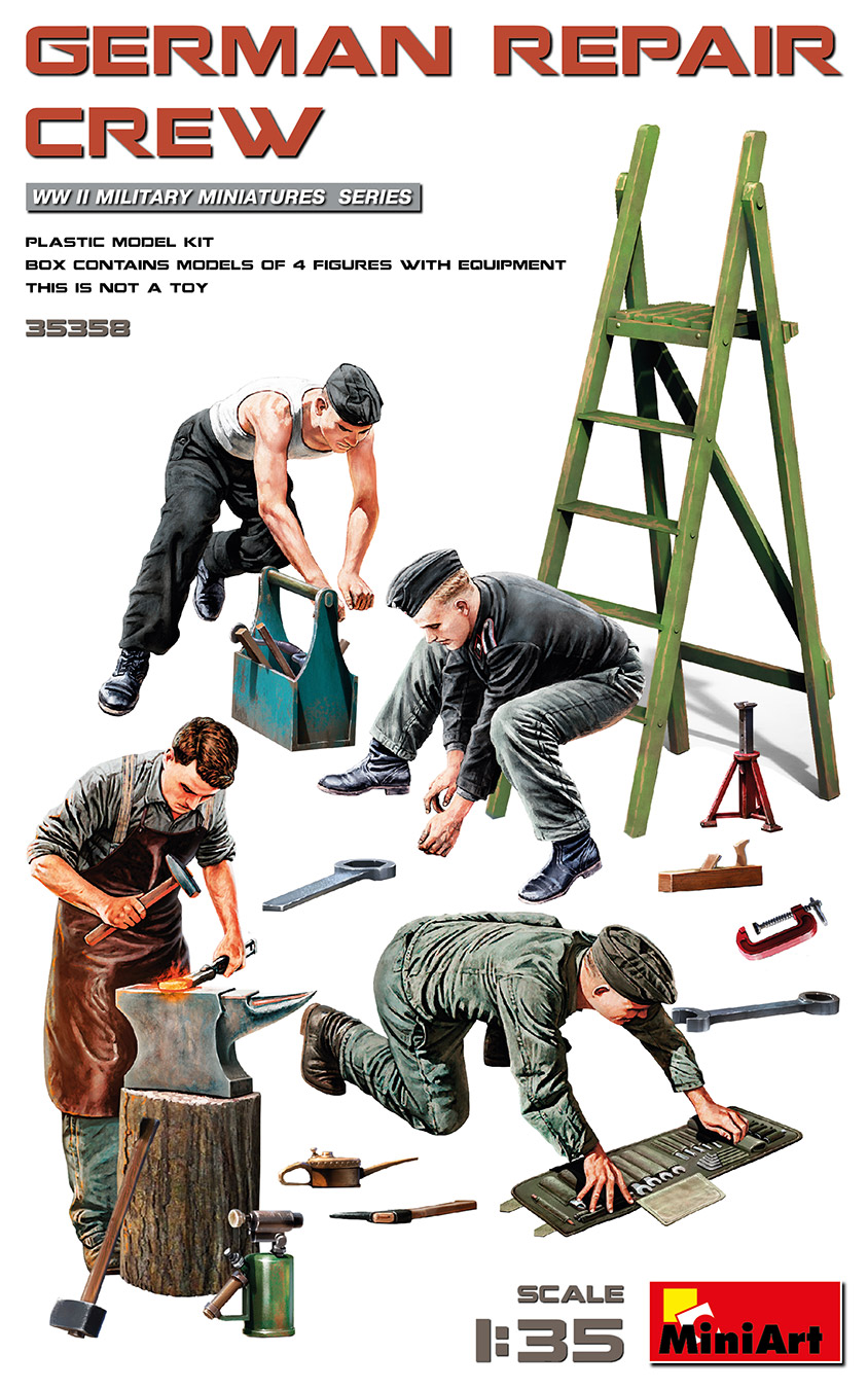 miniart-35358-German-repair-crew-Deutsche-Mechaniker-Instandsetzung-Schirrmeister-Schlosser-Werkstatt-Schmiede miniart-35358-German-repair-crew-Deutsche-Mechaniker-Instandsetzung-Schirrmeister-Schlosser-Werkstatt-Schmiede