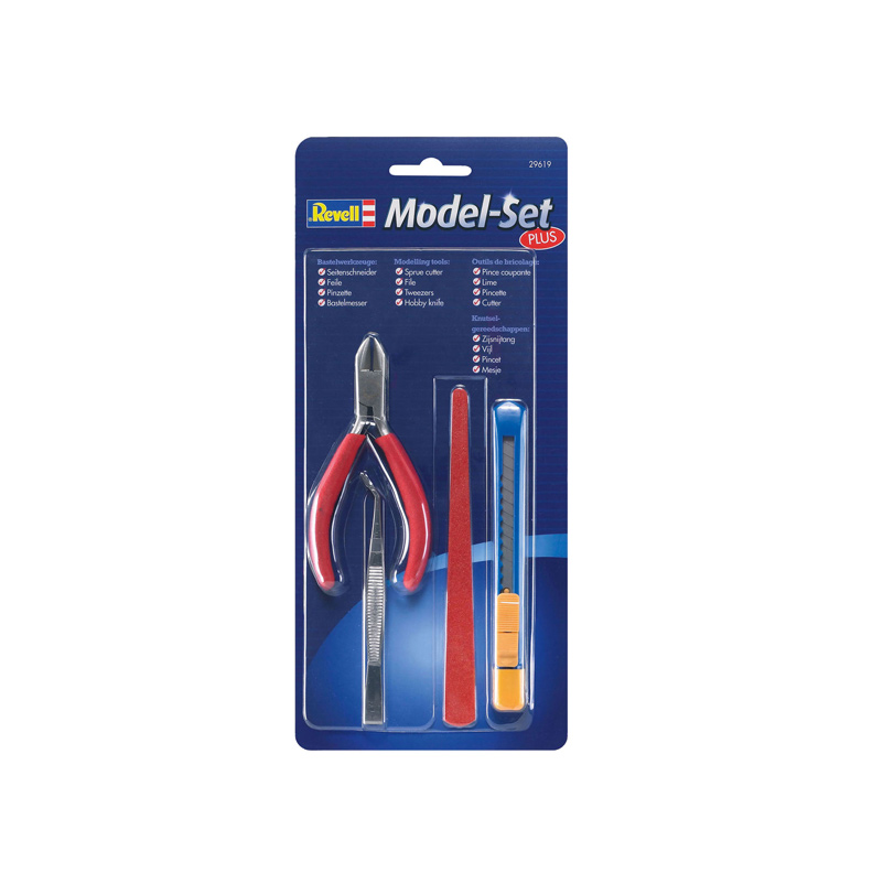 revell-29619-Modellbau-Werkzeug-Set-Model-Set-Plus-Seitenschneider-Feile-Pinzette-Messer-Plastikmodellbau