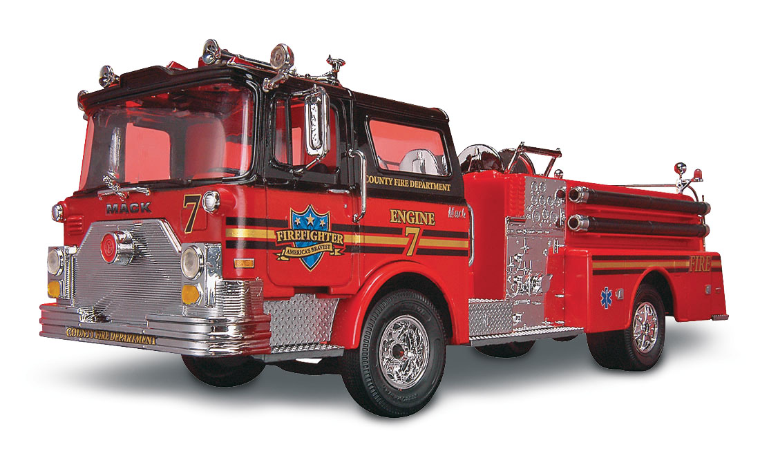 revell-USA-Mack-Fire-Pumpter-Feuerwehr-LKW-Spritzenwagen-Steckbausatz-1-32-Maßstab