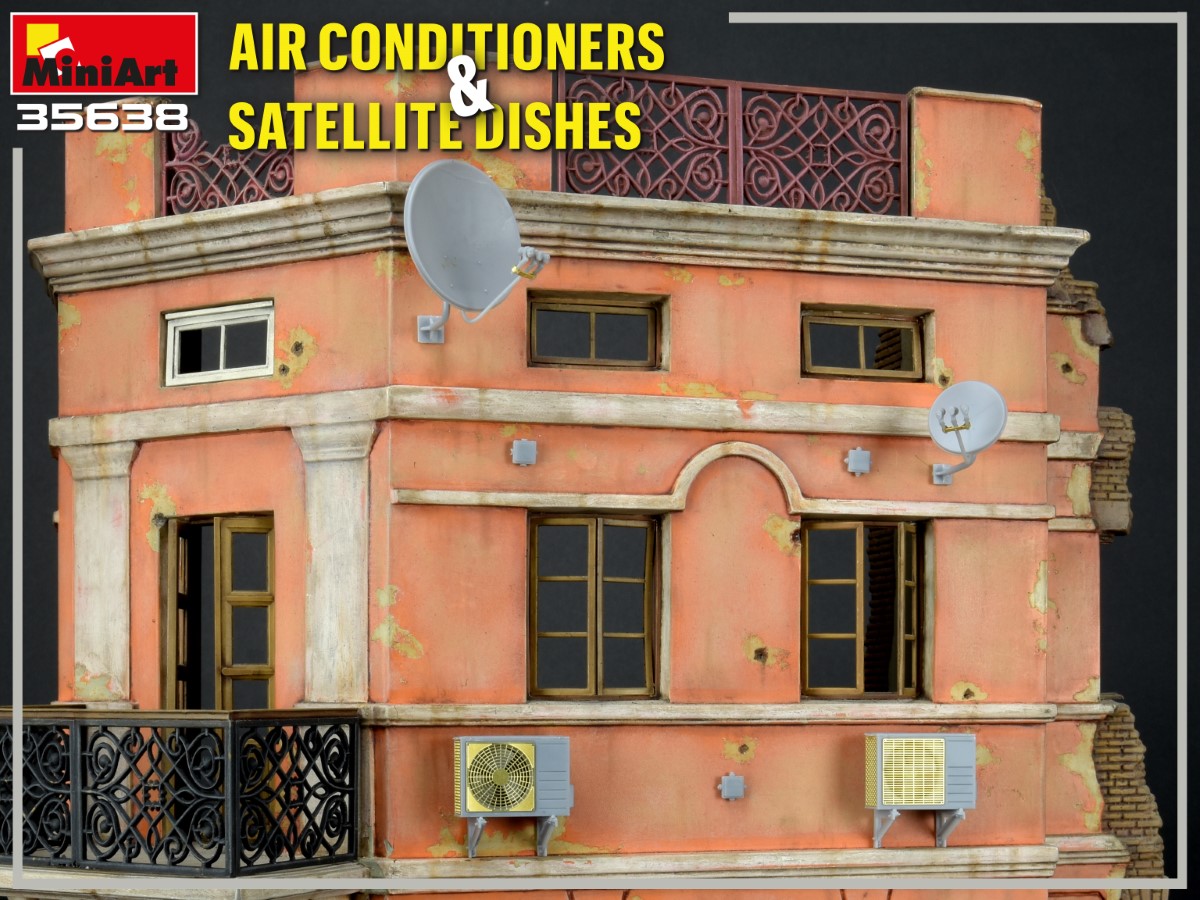 Miniart-35638-2-Air-conditioners-and-satellite-dishes-Klimageräte-Satellitenantennen-für-Dioramen