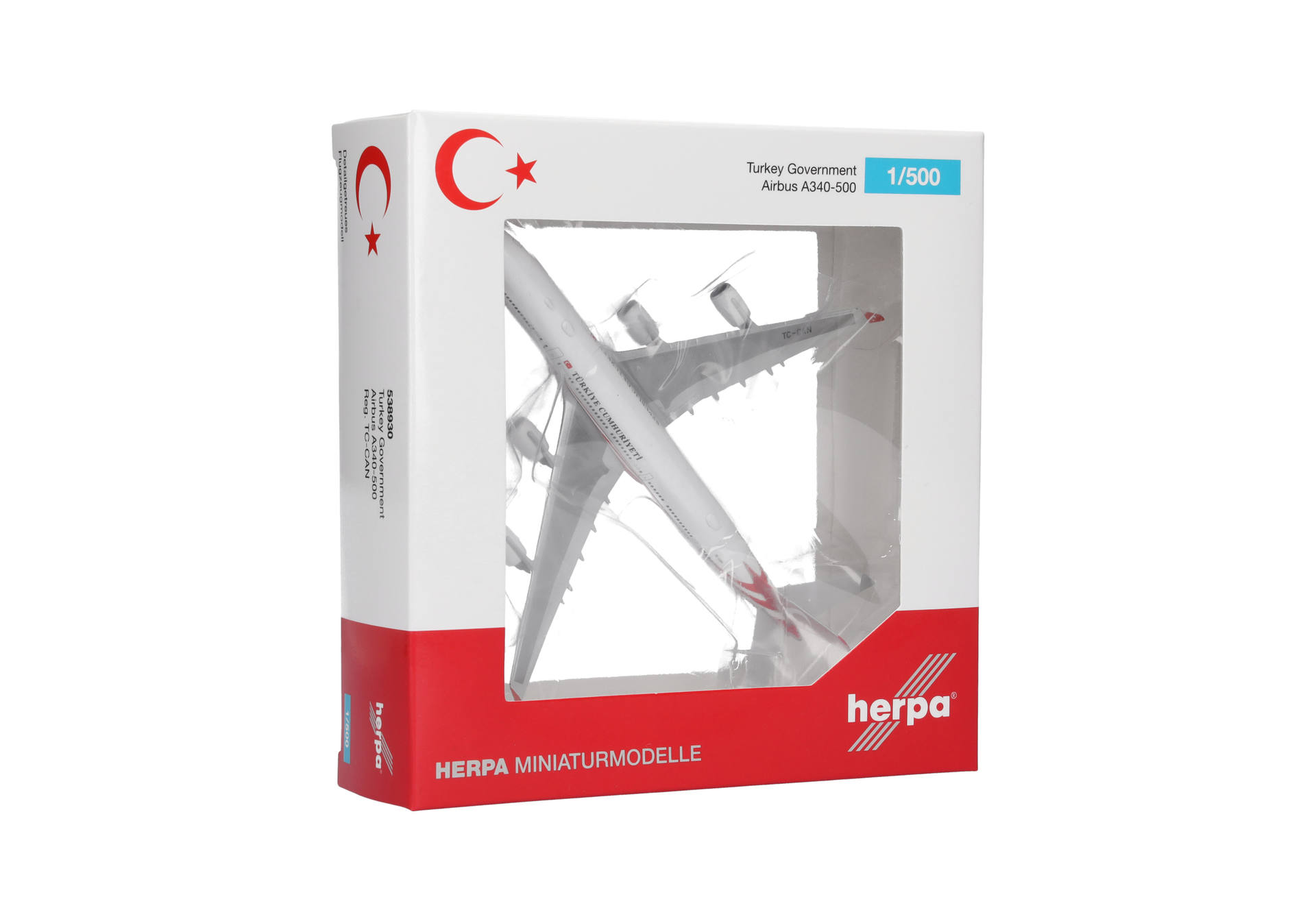 Herpa-538930-3-Turkey-Government-Airbus-A340-500-TC-CAN-Erdogan-Flieger-Modell-Sammlerbox