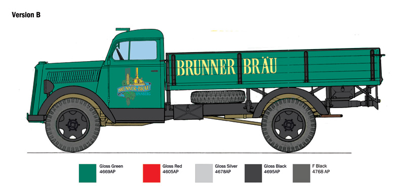 italeri-3960-4-Opel-Blitz-Classic-Pritschen-Lieferwagen-Bierlaster-Brunner-Bräu