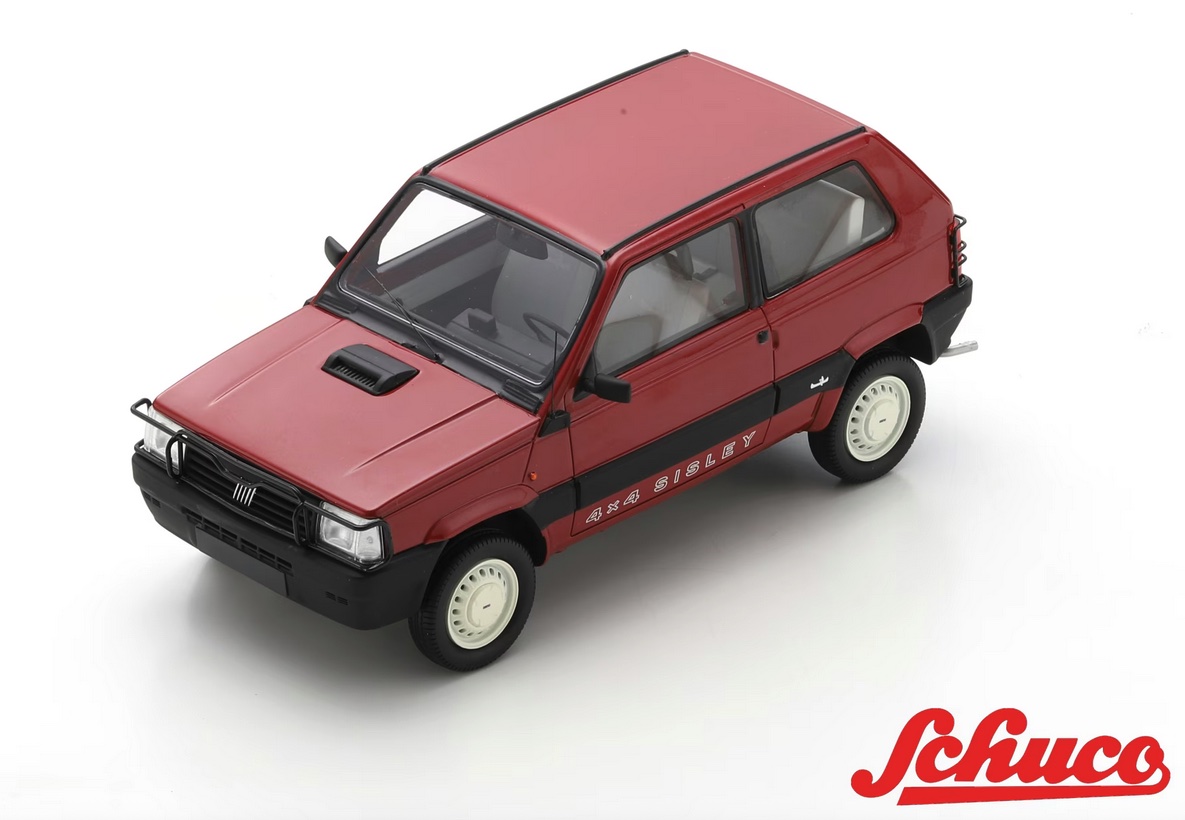 Schuco-18U00110-Fiat-Panda-4x4-Sisley-1989-bordeaux-rot-metallic-Modellauto