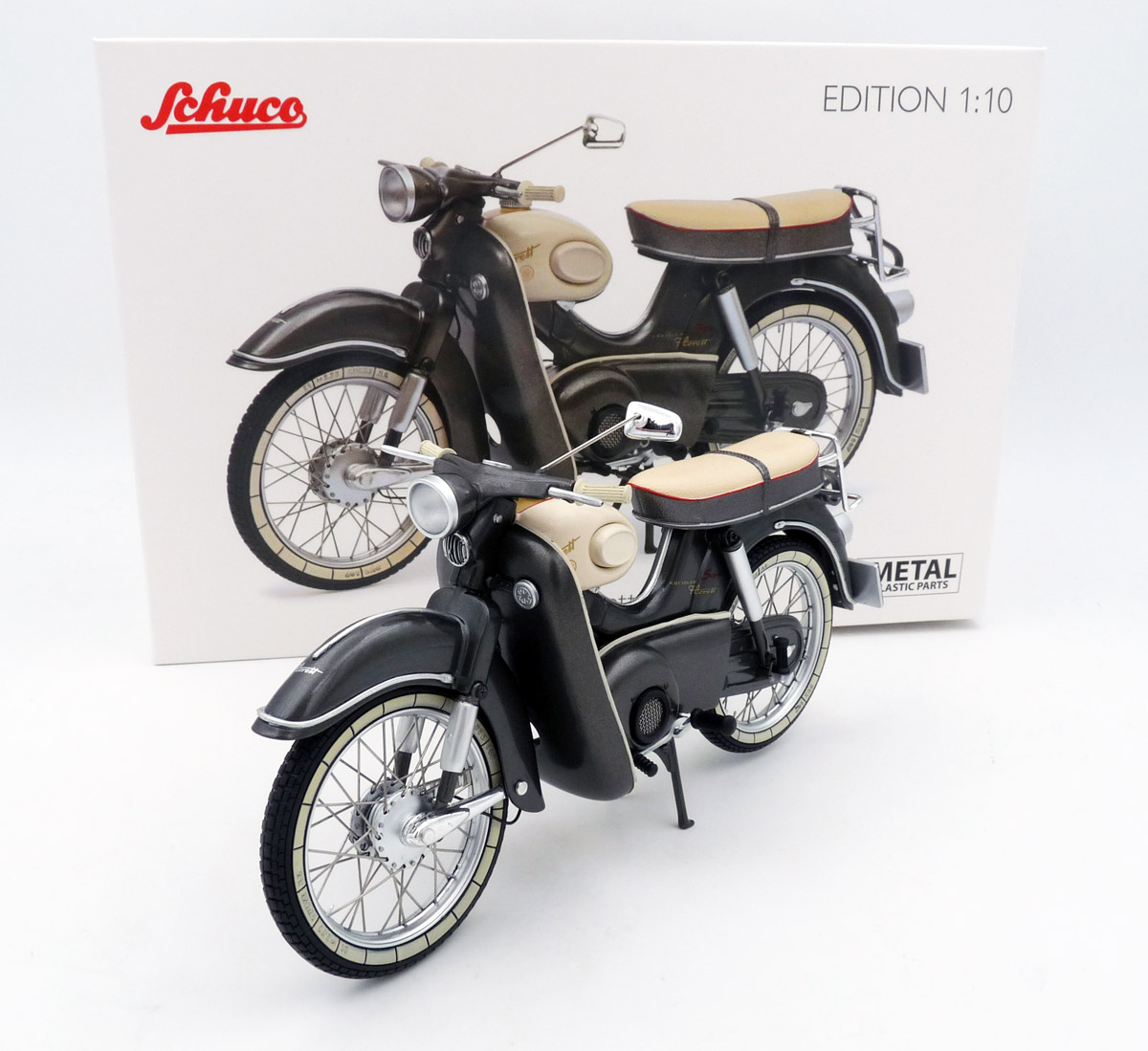 Schuco-450658600-1-Kreidler-Florett-Super-K54-mit-Beinschild-anthrazit-grau-metallic-nepalbeige