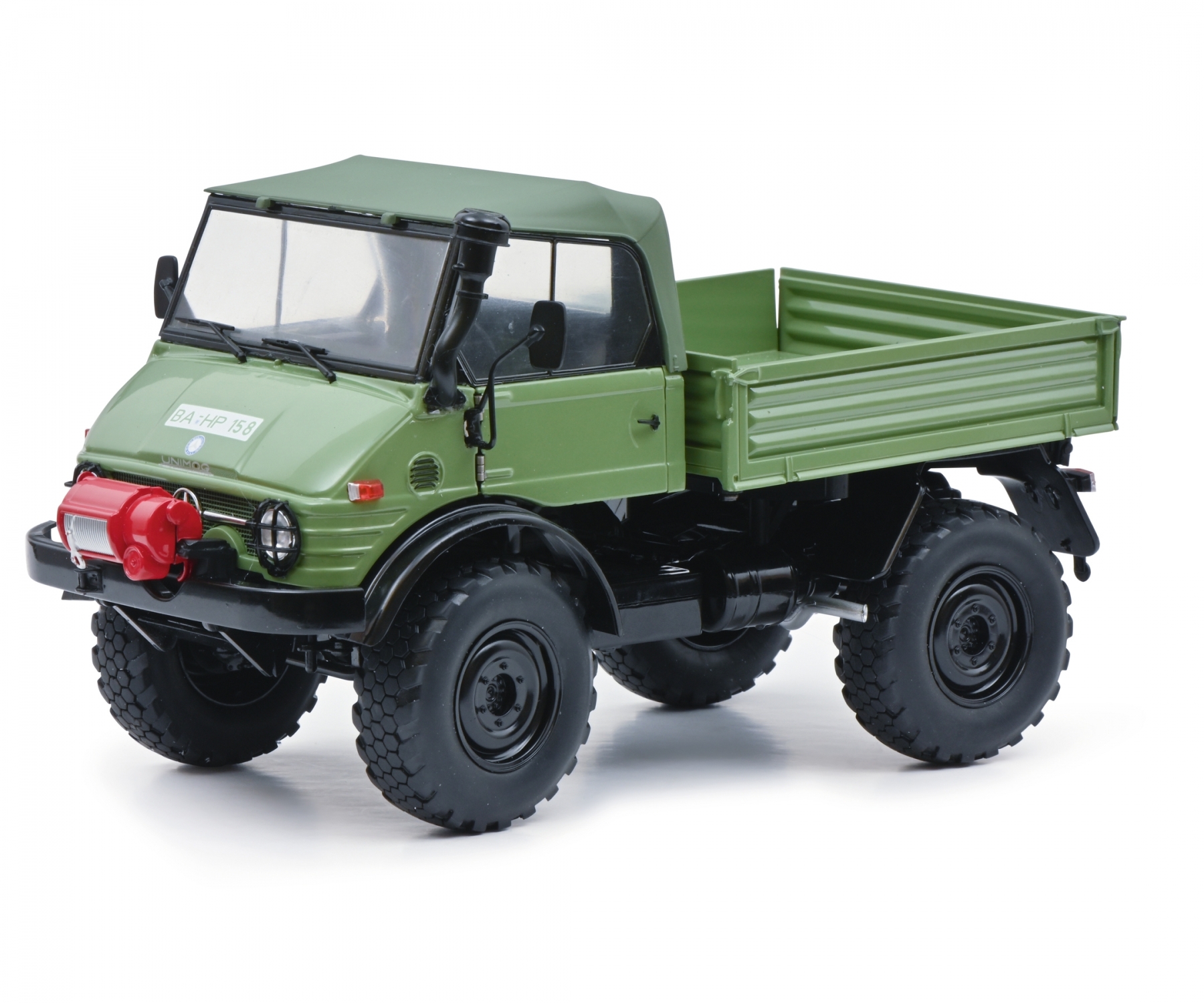 schuco-450044500-1-Mercedes-Benz-Unimog-U-406-Cabriolet-Pritsche-Wände-klappbar-grün