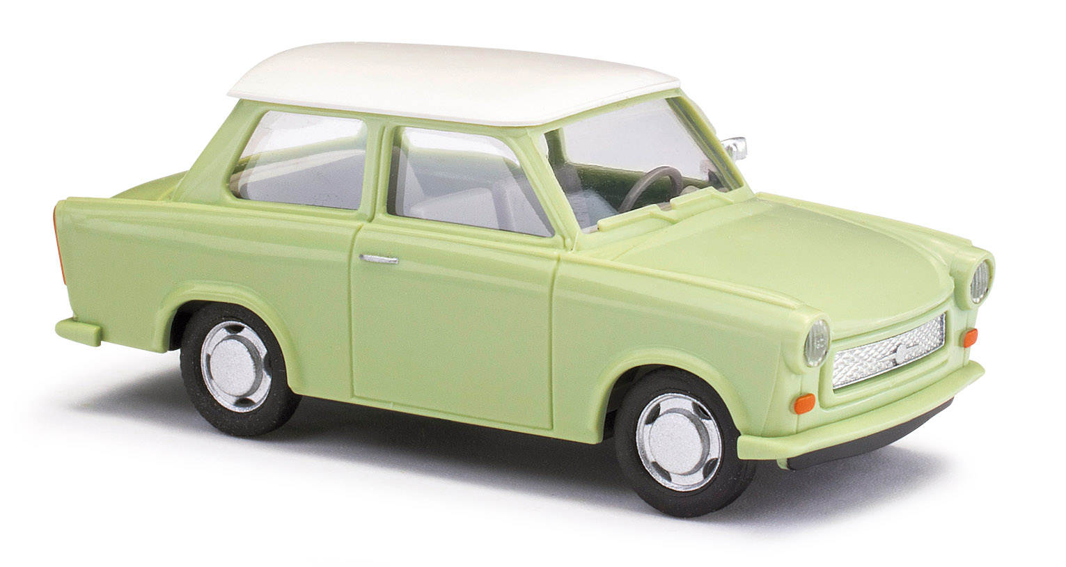 busch-53106-Sachsenring-Trabant-P-601-DeLuxe-Limousine-pastellgrün-Dach-weiß