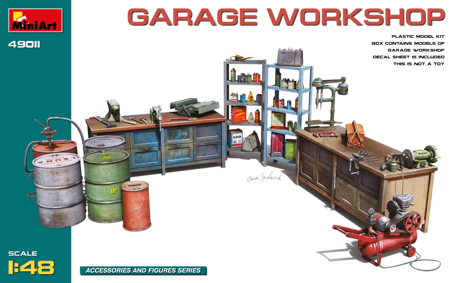 miniart-49011-Garage-Workshop-Werkstattzubehör-Dioramateile