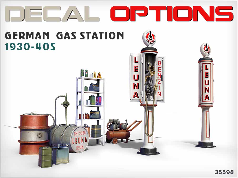 miniart-35598-2-German-Gas-Station-1930s-1940s-Deutsche-Tankstelle-1930er-Jahre-1940er-Jahre-Leuna-Benzin
