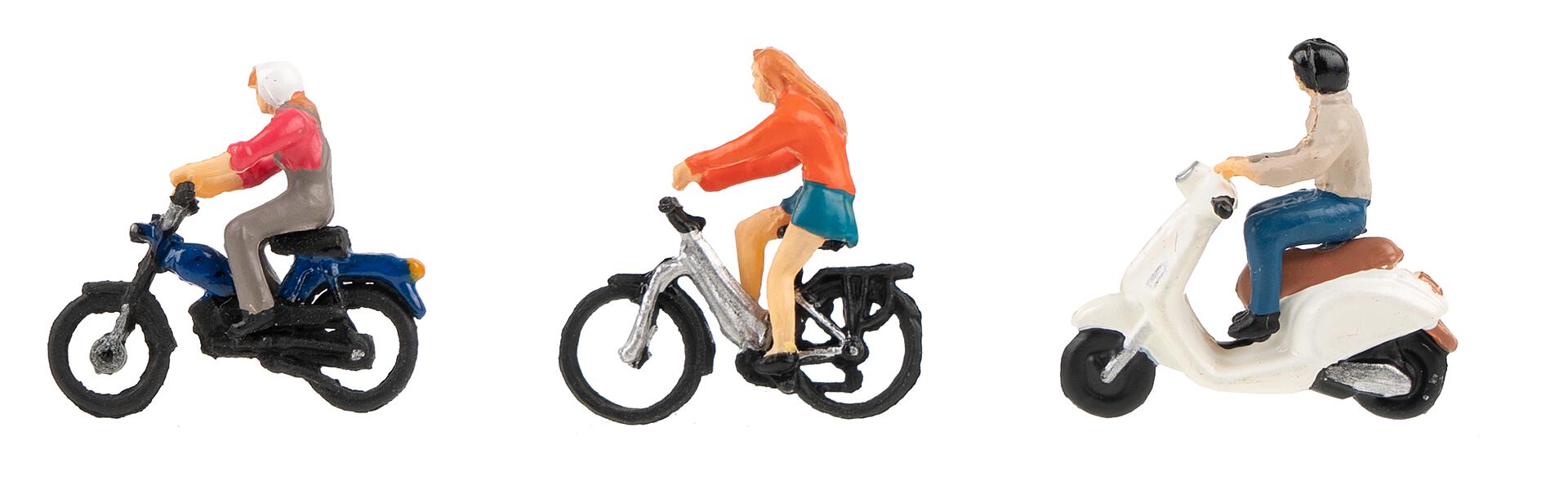 faller-151801-Auf-der-Strasse-Rollerfahrer-Fahrradfahrer-Mopedfahrer