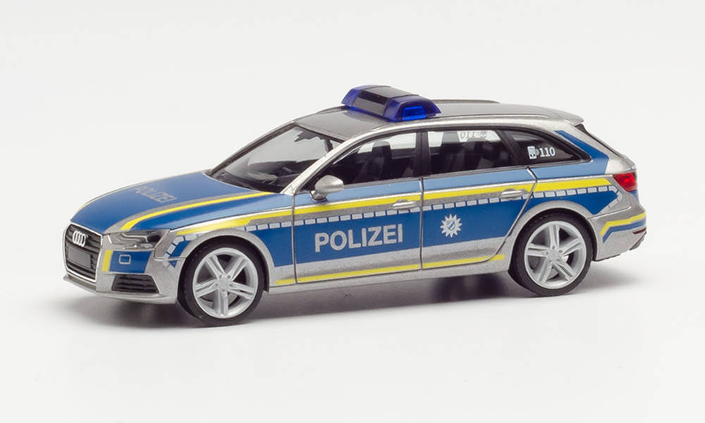 herpa-095501-Audi-A4-Avant-Polizei-Ingolstadt-Streifenwagen-mit-Hänsch-Warnbalken