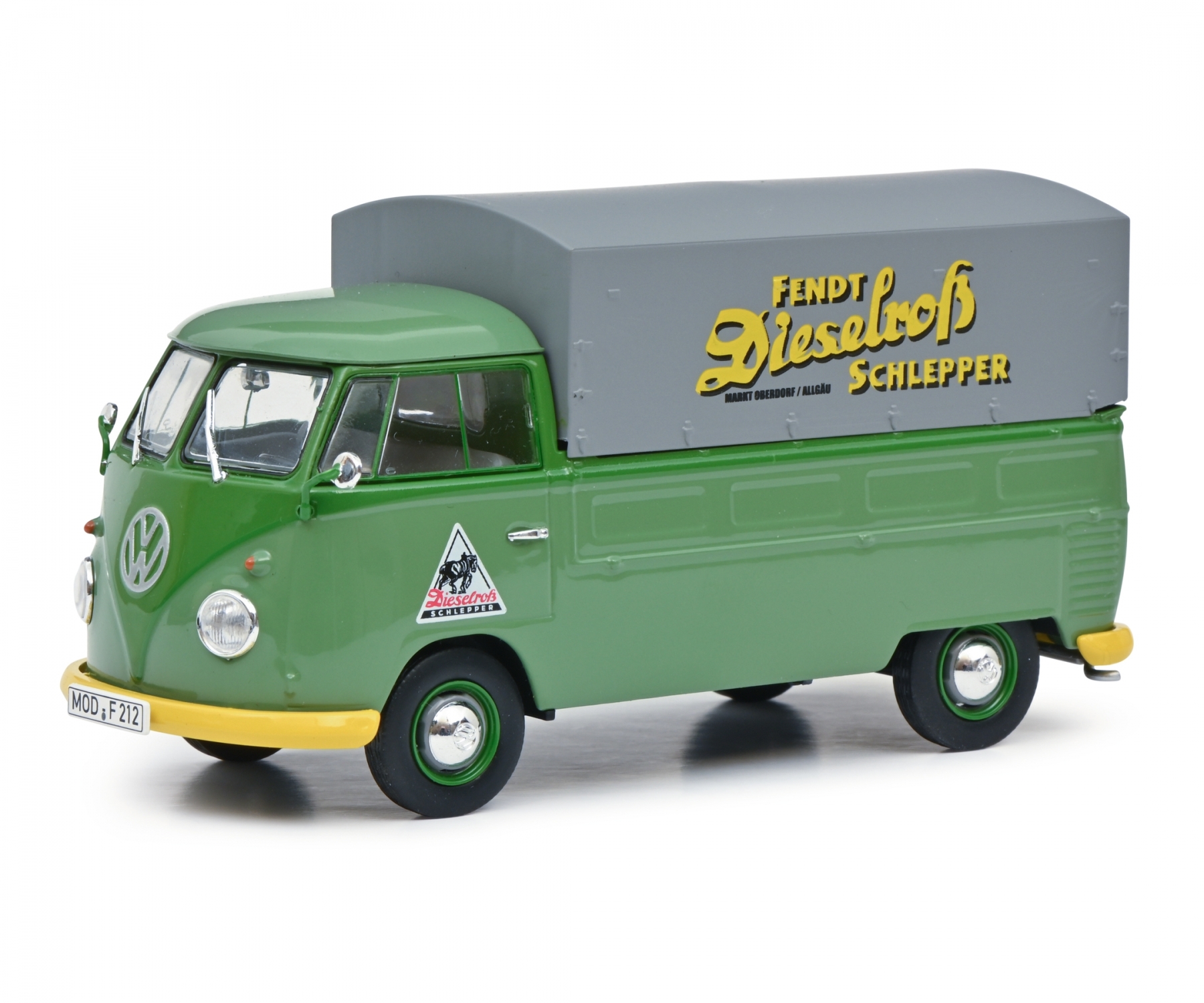 schuco-450785600-1-Volkswagen-VW-T1b-Pritschenwagen-Planenverdeck-Fendt-Dieselroß-Schlepper-Markt-Oberdorf-Allgäu