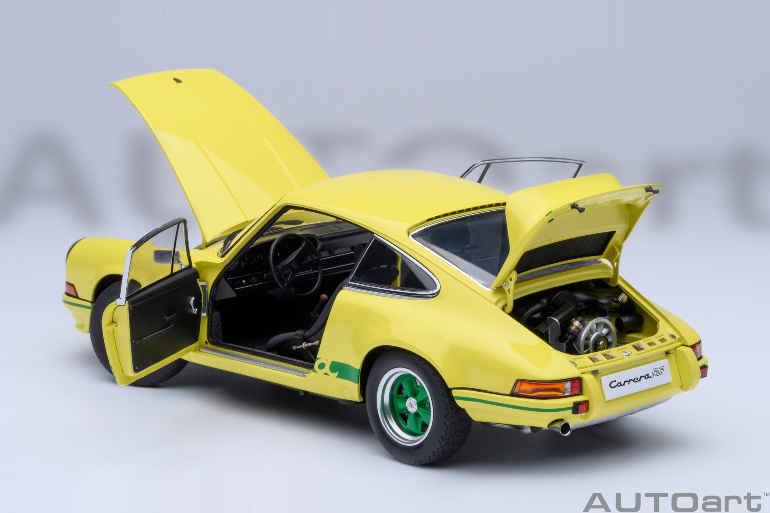 autoart-78033-6-Porsche-911-Carrera-RS-2-7-light-yellow-green-stripes-RS-Sitze-Leichtbau-Hauben