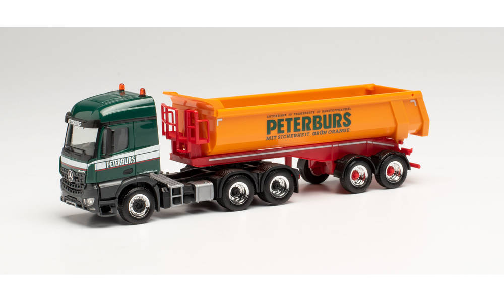 herpa-313766-Mercedes-Benz-Arocs-6-4-Rundmulden-Sattelzug-Peterburs-grün-orange