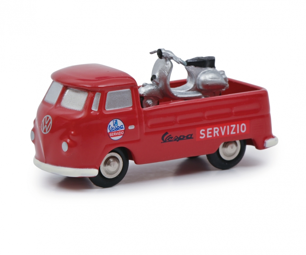 schuco-450563600-Volkswagen-VW-T1-Pritsche-Vespa-Servicio-mit-Motorroller-und-Figuren