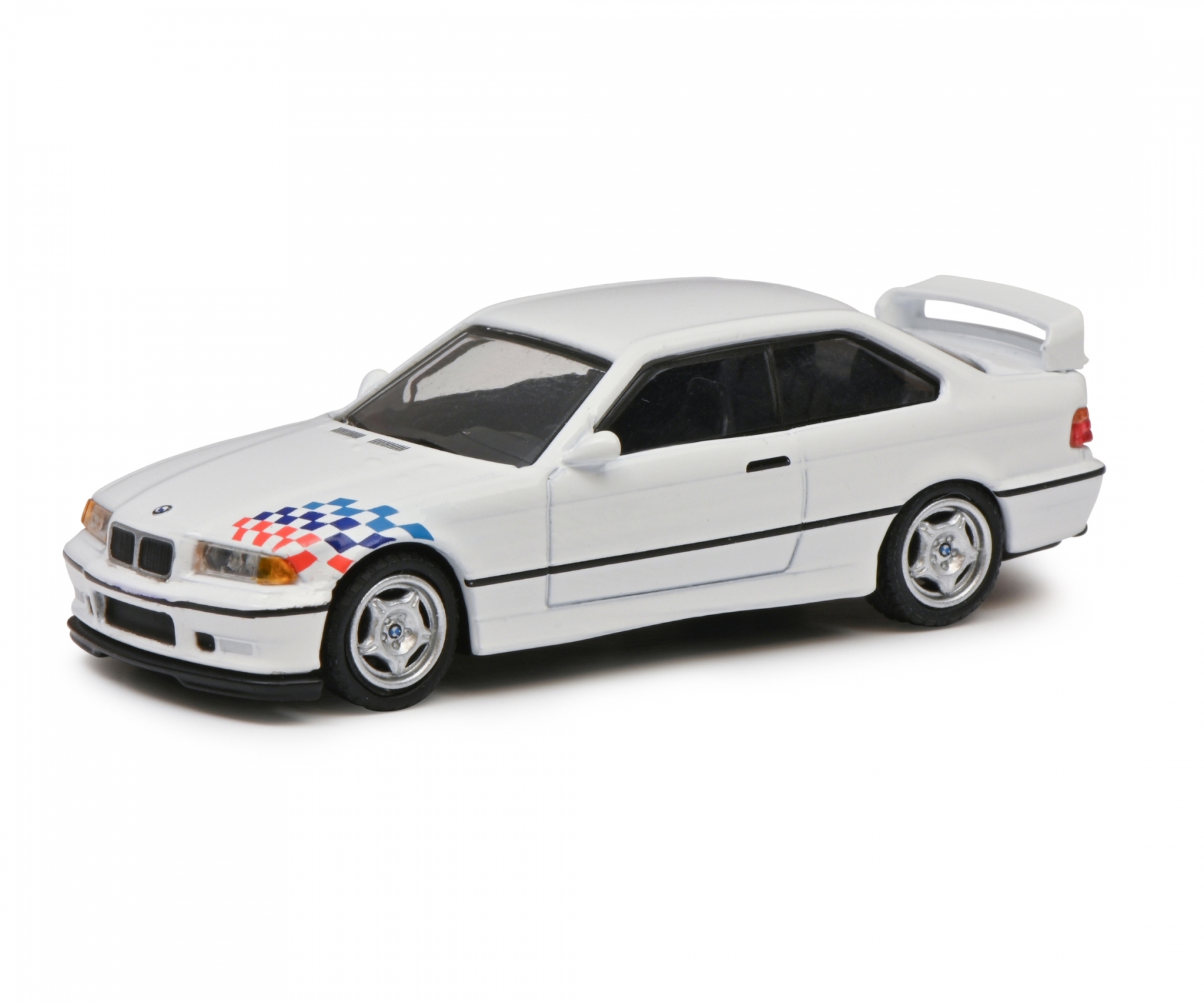 schuco-452027300-1-BMW-M3-E36-Coupé-Lightweight-weiß-M-Motorsport-Flagge