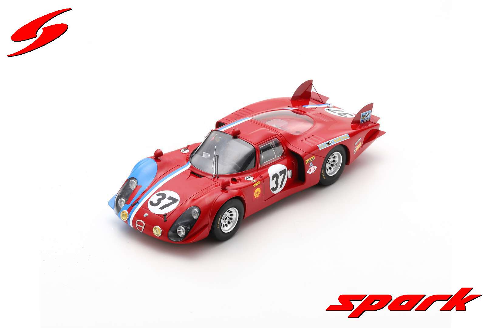 spark-18S512-Alfa-Romeo-Tipo-33-2-24h-Le-Mans-1968-Teddy-Pilette-Rob-Slotemaker-37-mit-Vitrine