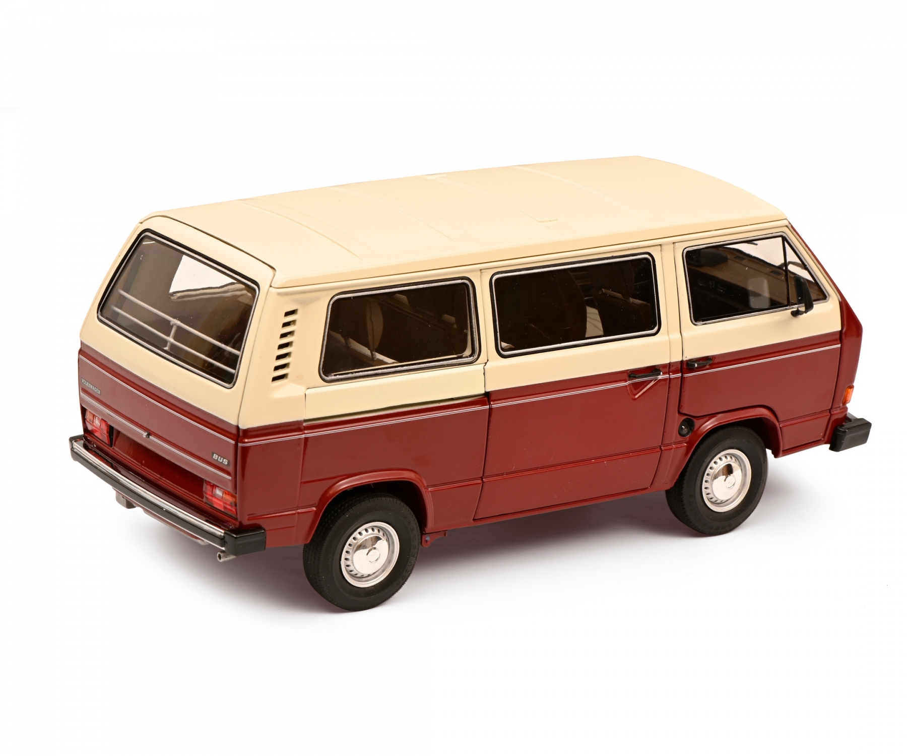 schuco-450038100-5-VW-T1a-Bus-weinrot-elfenbein-beige-Familienbus-der-1980er-Jahre