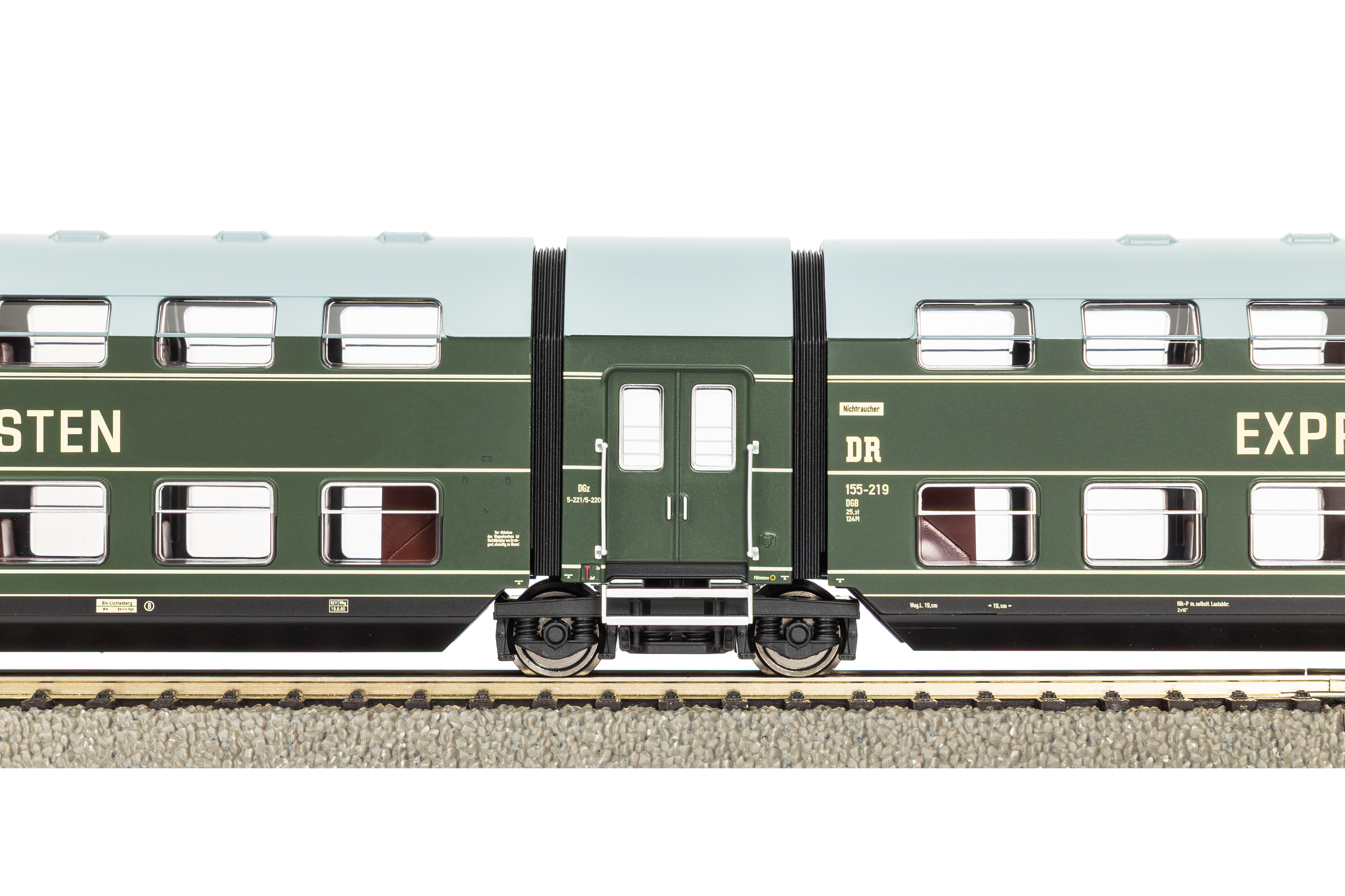 Piko-53125-4-Doppelstock-Gliederzug-DGBe12-Express-Junger-Sozialisten-FDJ-DDR-seid-allzeit-bereit-Freundschaft