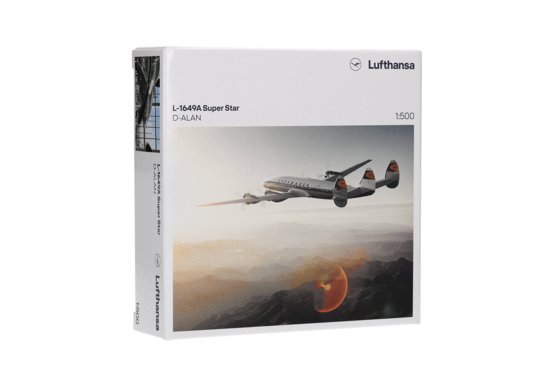 Herpa-539357-4-Lockheed-L-1649A-Super-Star-Starliner-D-ALAN-Kolbenmotor-Passagierflugzeug-Präsentverpackung