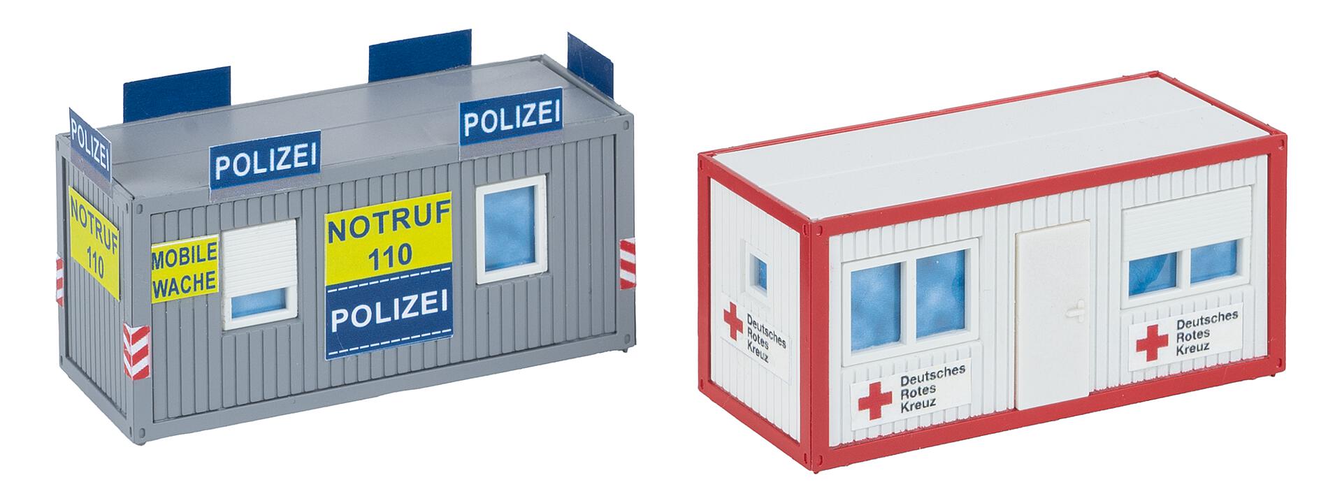 faller-180338-2-Bürocontainer-Polizei-DRK-Deutsches-Rotes-Kreuz-Sanis