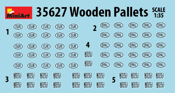 miniart-35627-2-Wooden-Pallets-Holzpaletten-Europaletten-EPAL-Stempel-neu-für-Diorama