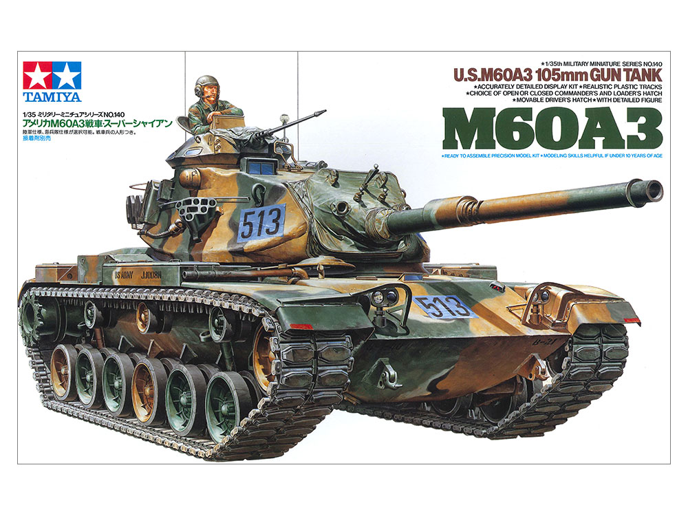 Tamiya-35140-2-US-M60A3-105mm-gun-tank-amerikanischer-Panzer-Modellbausatz-Boxart